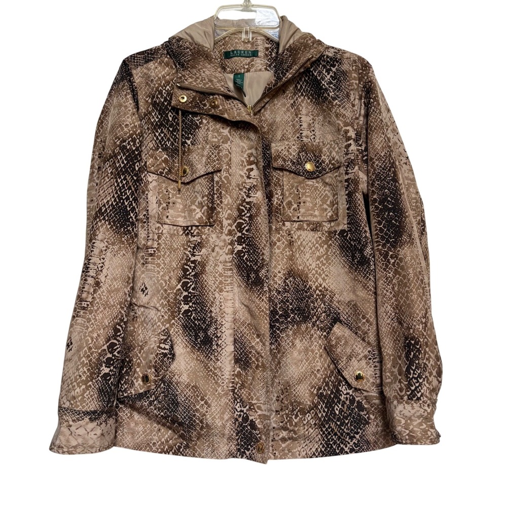 Lauren Ralph Lauren Snakeskin Field Jacket Utility Hooded Womens Small Safari